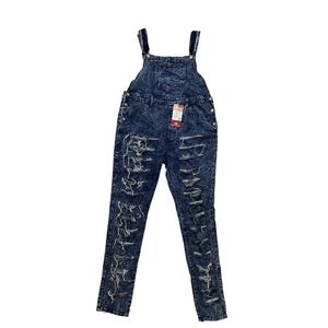 JUDY BLUE *NEW* Dark Blue Acid Wash Distressed Skinny Overalls Size 3X XXXL 8320